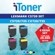 İTONER TMP-CS720-SET LEXMARK CS720/CS725/CX725 28000 Sayfa 4 RENK ( MAVİ,SİYA...