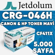 JETDOLUM JET-CRG046HCY CANON CRG-046H/CF411X 5000 Sayfa MAVİ (CYAN) MUADIL La...