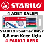 STABILO Pointmax 488/4 KMSY - 0,8 mm keçe uçlu Ofis kalemi 4'LÜ SET Pointmax ...