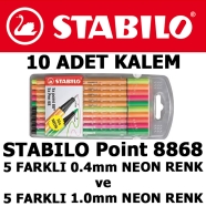 STABILO Point 8820 - 0,4 mm İnce Keçe Uçlu kalem seti Point 8868/10-01 Neon K...