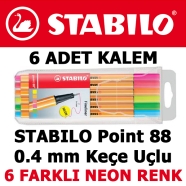 STABILO 0,4 mm İnce Keçe Uçlu Kalem Seti Point 88/6-1 Neon Keçe Uçlu Kalem