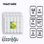 KOZANOĞLU KZN104 TUVALET KAĞIDI 5,8KG 72'Lİ RULO 32 g/m² ÇİFT KAT Tuvalet Kağıdı