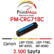 PRINTMAX PM-CRG718C PM-CRG718K 2500 Sayfa CYAN MUADIL Lazer Yazıcılar / Faks ...